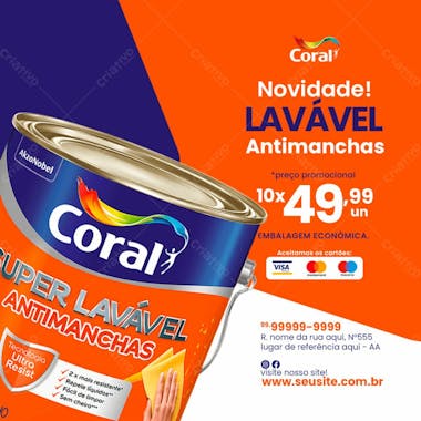 Promoção tinta lavável antimanchas feed armazém de construção social media