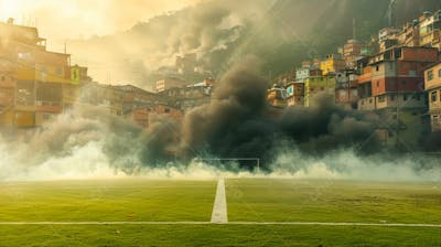 Imagem De Fundo De Campo De Futebol Na Favela Com Fumaça 7