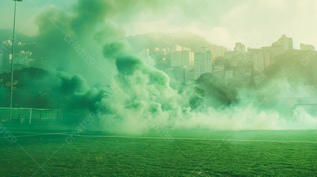 Fumaça verde campo futebol cidade