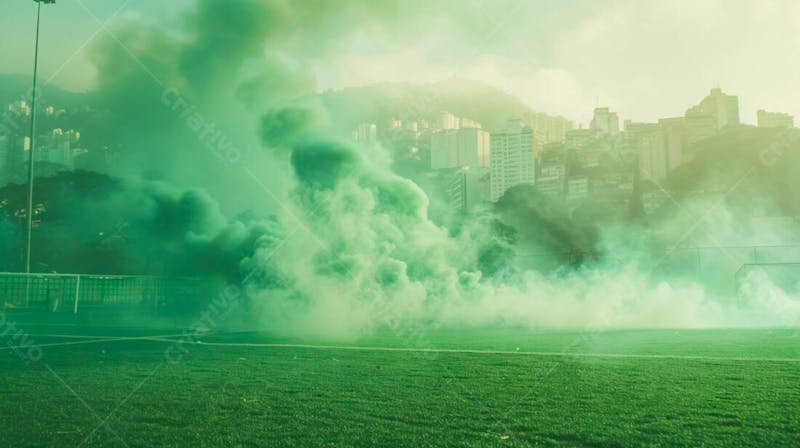 Imagem de fundo de campo de futebol na favela com fumaça 20