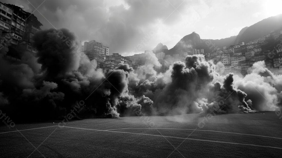 Nuvem de fumaça sobre favela carioca