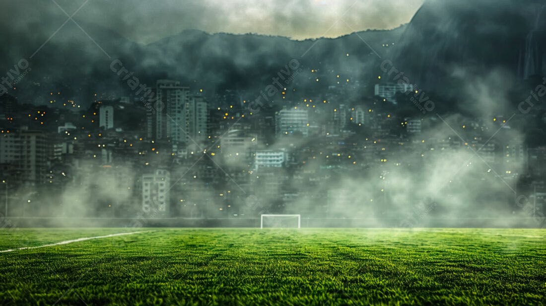 Campo de Futebol Noturno com Cidade ao Fundo