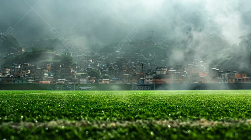 Imagem de fundo de campo de futebol na favela com fumaça 47