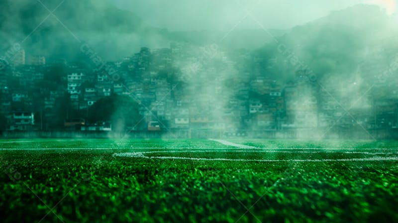 Imagem de fundo de campo de futebol na favela com fumaça 49