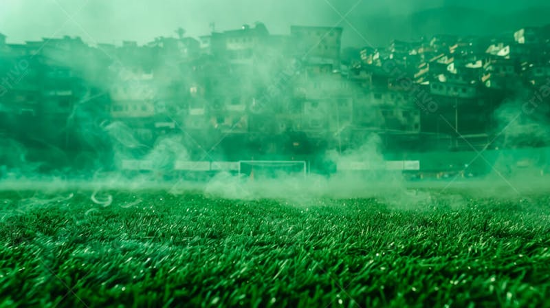 Imagem de fundo de campo de futebol na favela com fumaça 52
