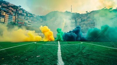 Imagem De Fundo De Campo De Futebol Na Favela Com Fumaça Colorida 14