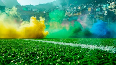 Imagem De Fundo De Campo De Futebol Na Favela Com Fumaça Colorida 15