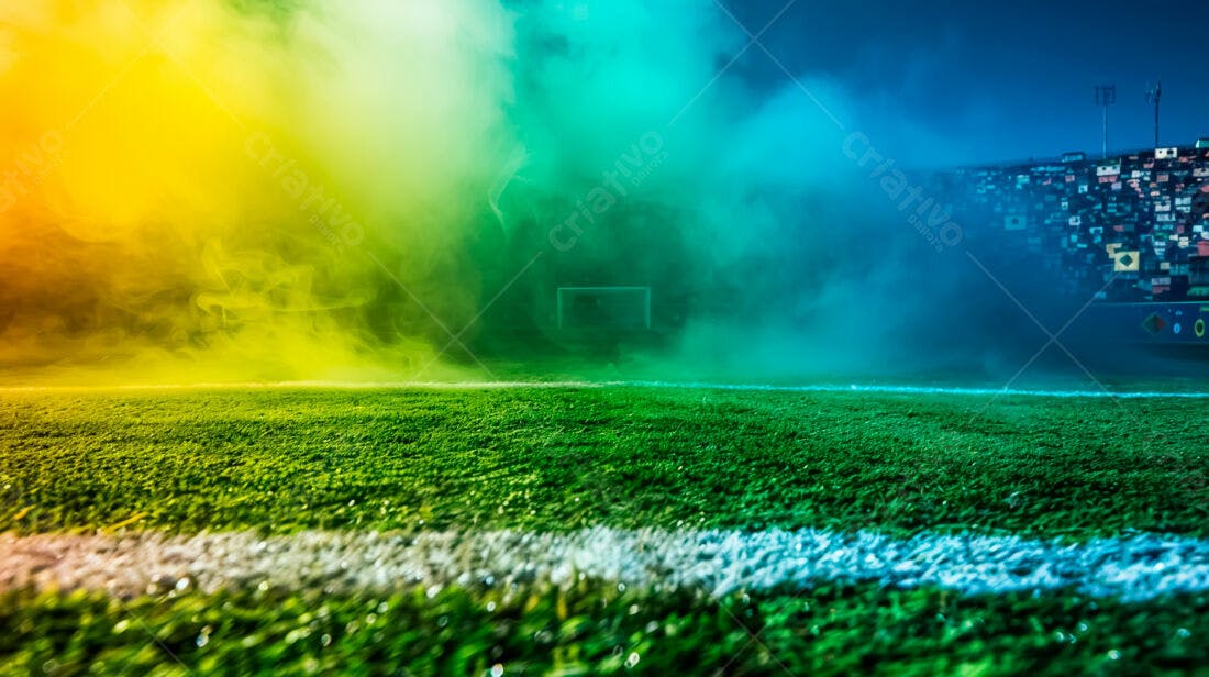 Campo de futebol com fumaça colorida