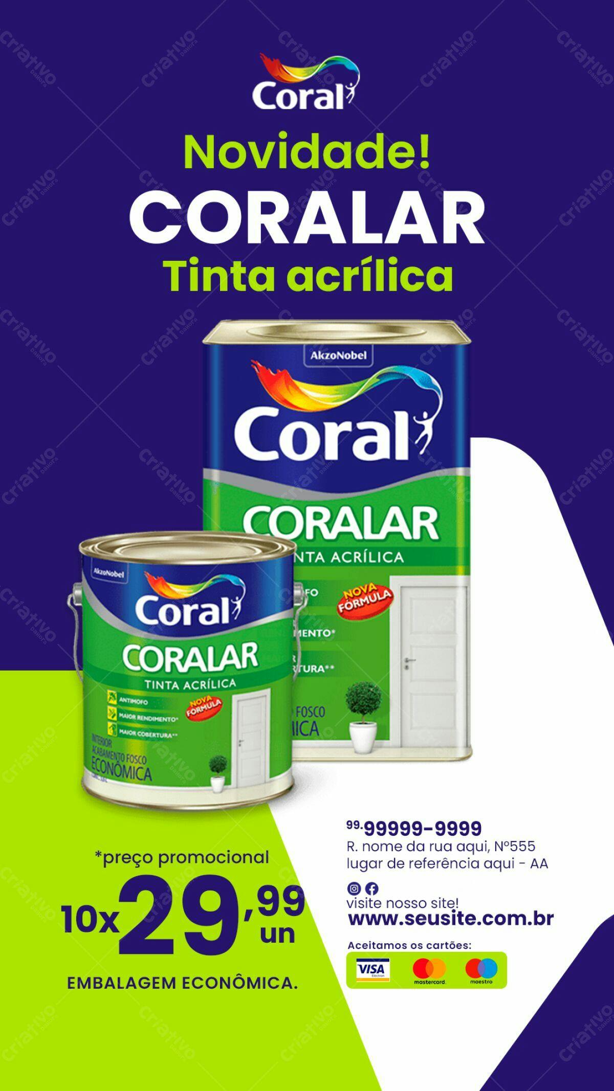 Flyer para Promoção de Tinta Acrílica Coral PSD Editável