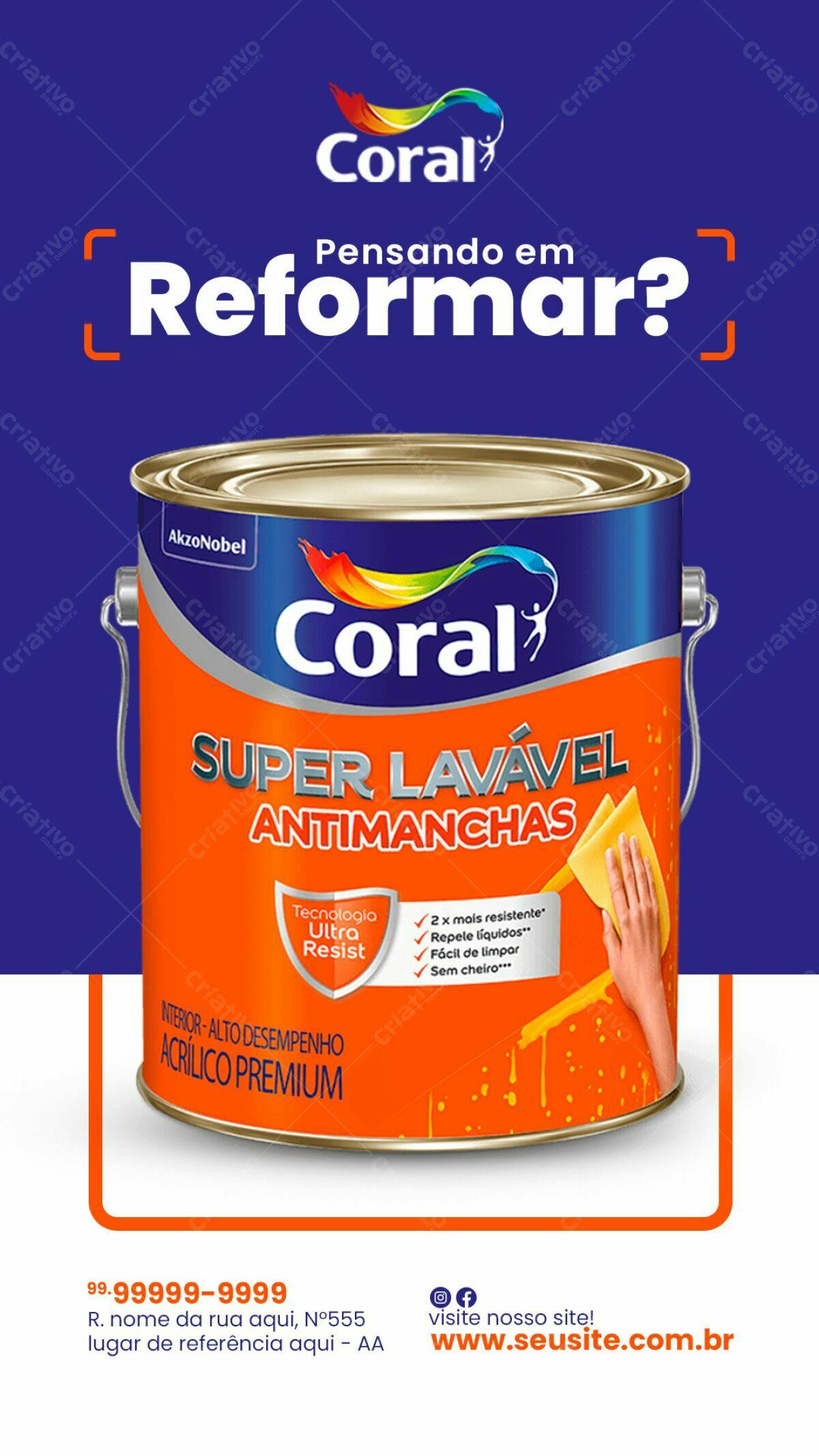 Flyer para Reforma com Tinta Coral PSD Editável