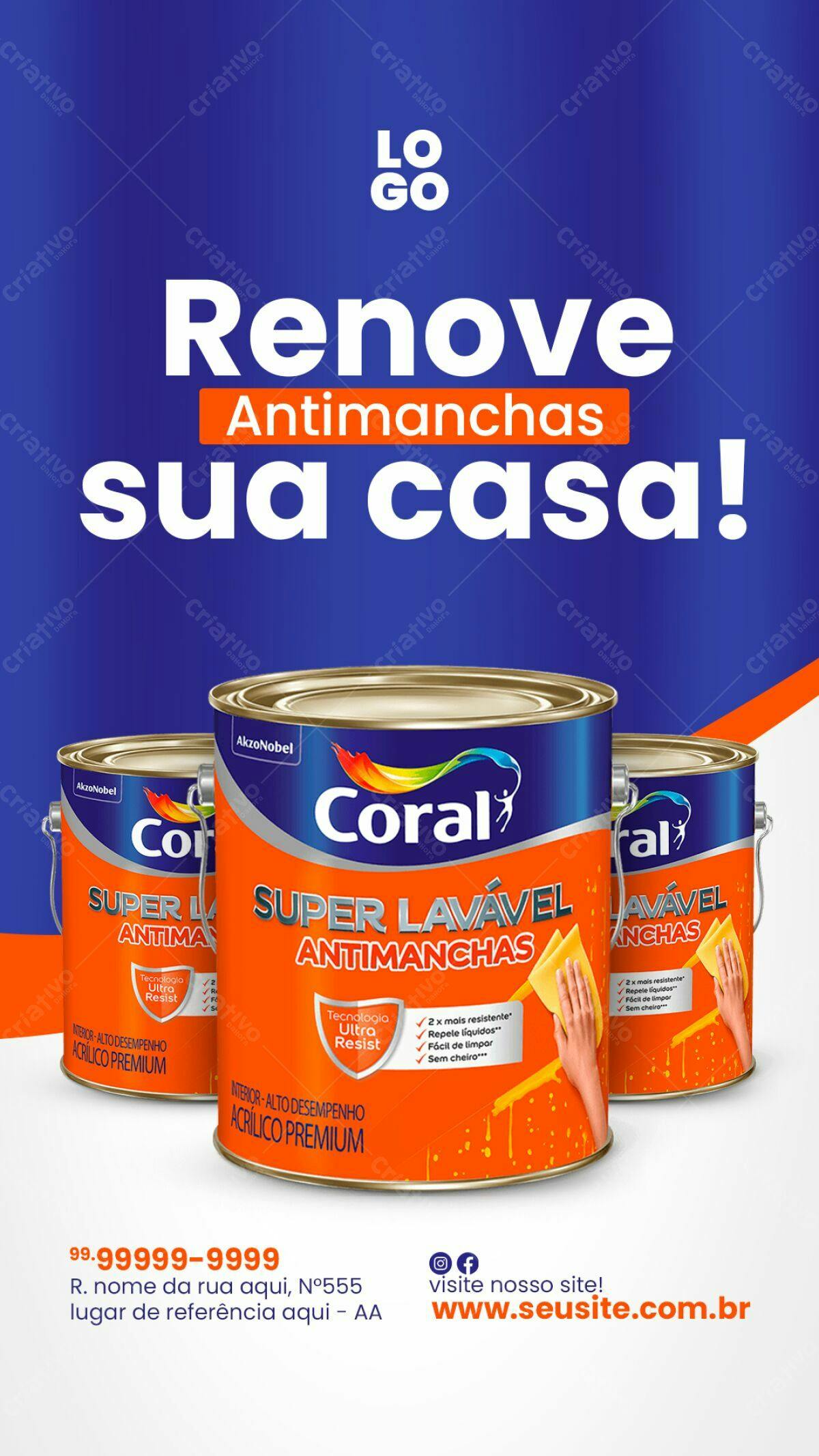 Flyer para Renovação de Casa com Tinta Coral PSD Editável