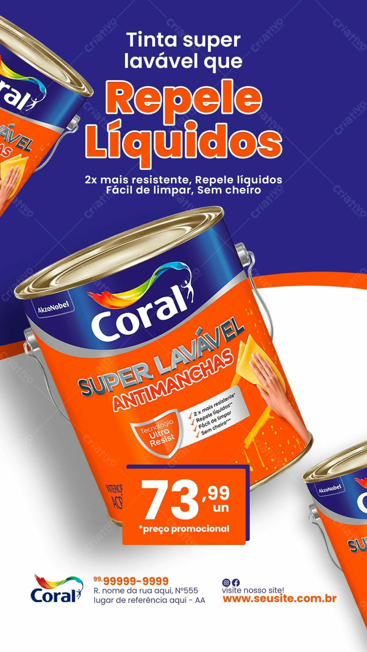Flyer promocional Tinta Coral Lavável PSD Editável