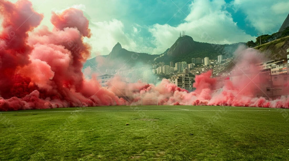 Fumaça vermelha campo futebol Rio de Janeiro