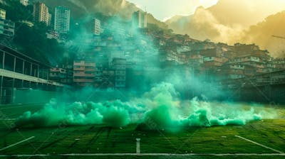 Imagem De Fundo Campo De Futebol Na Favela Com Fumaça Verde 1