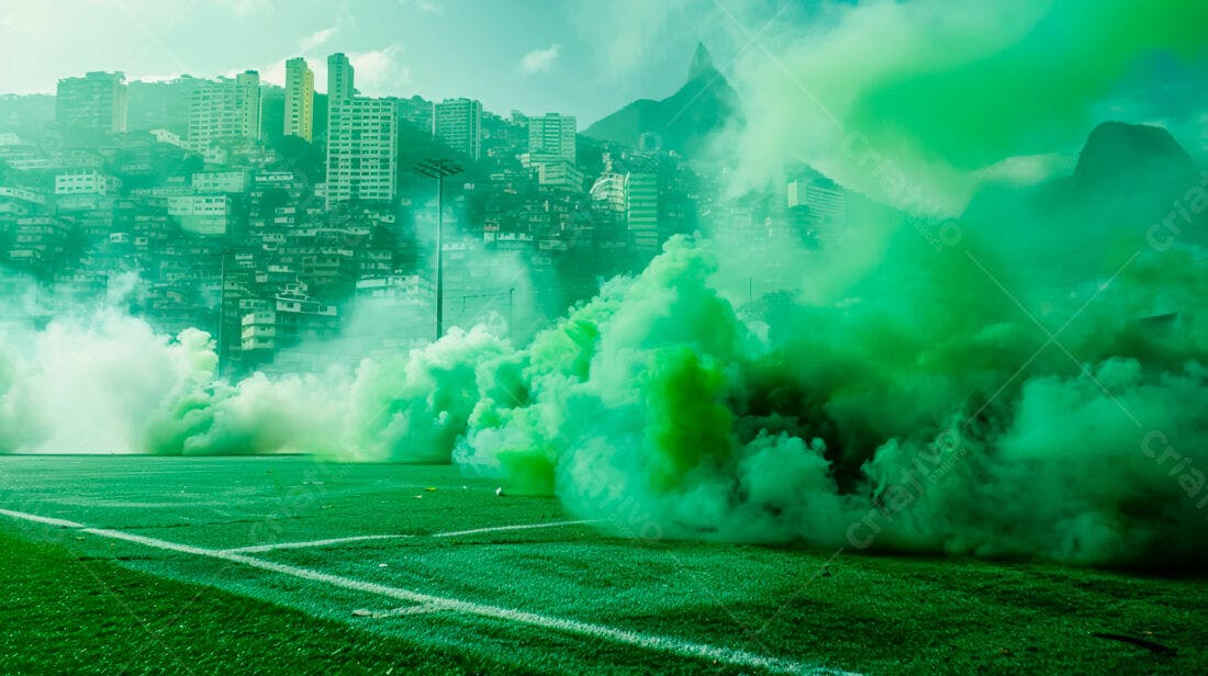 Fumaça verde campo futebol cidade