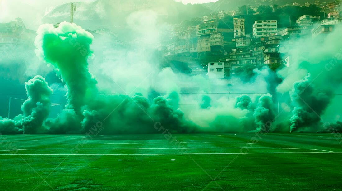 Fumaça verde campo futebol favela