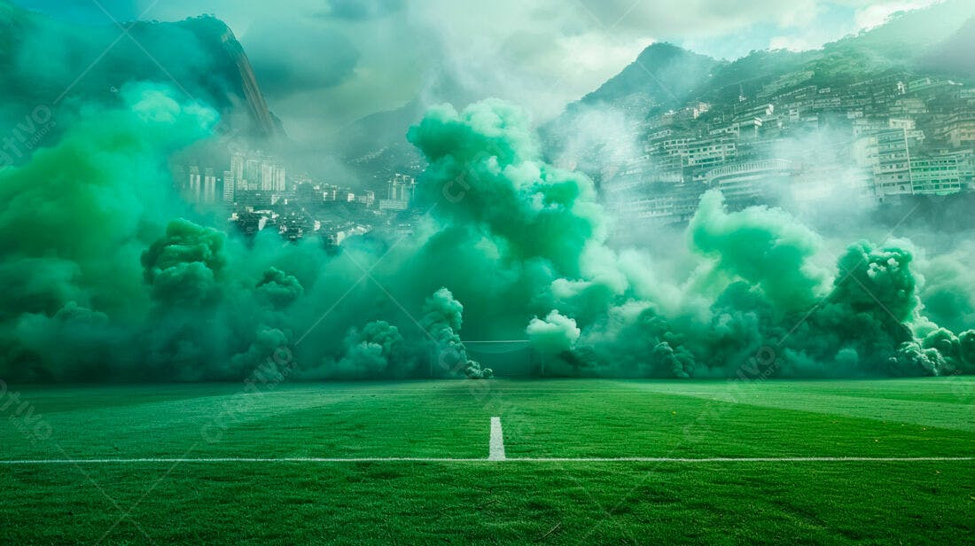 Fumaça verde campo futebol cidade