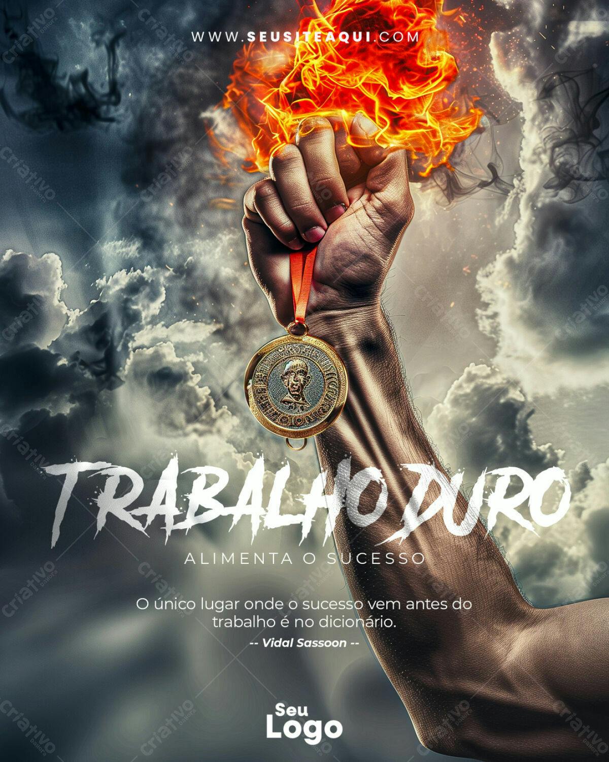 Poster Motivacional Trabalho Duro PSD Editável