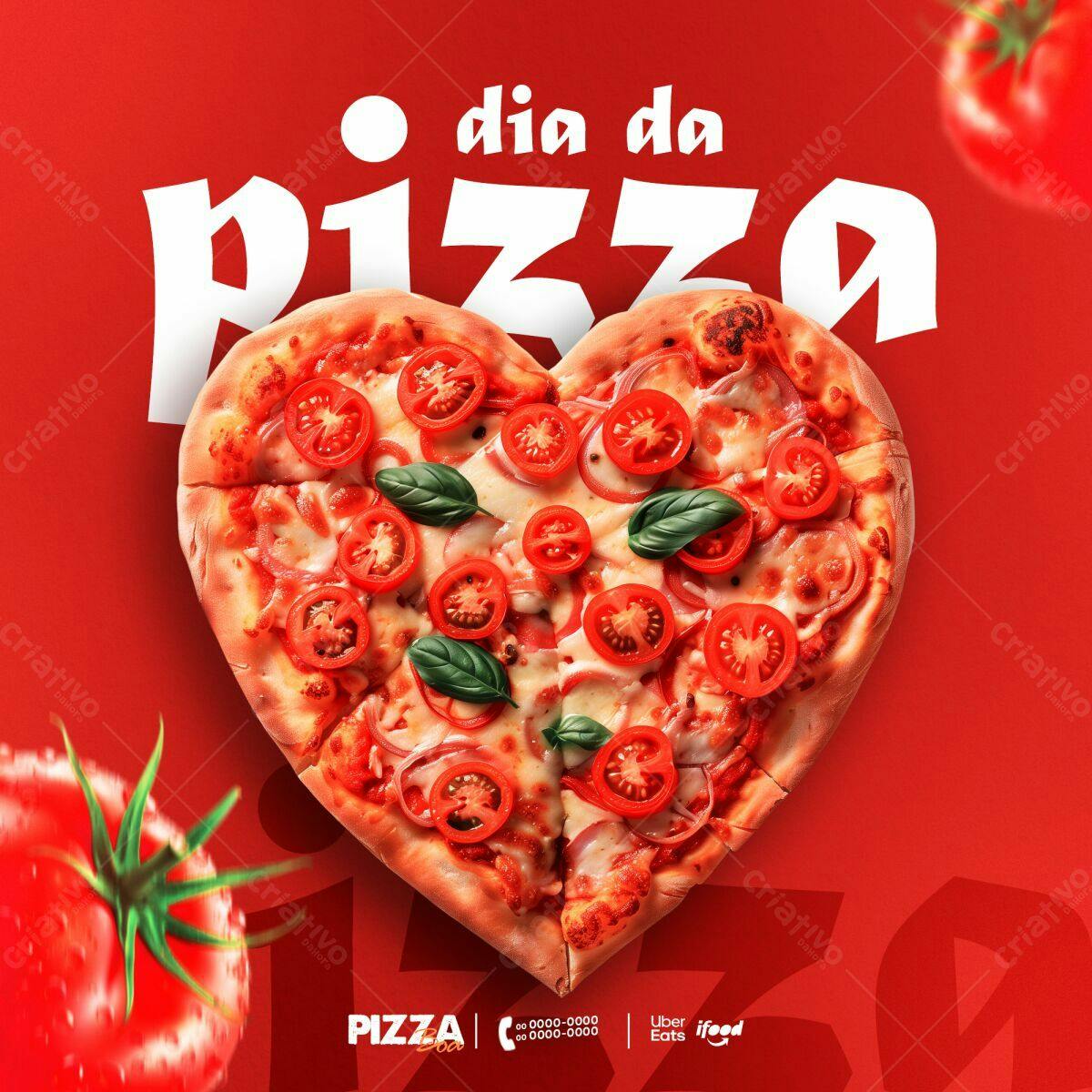 Flyer Dia da Pizza em Formato de Coração PSD Editável