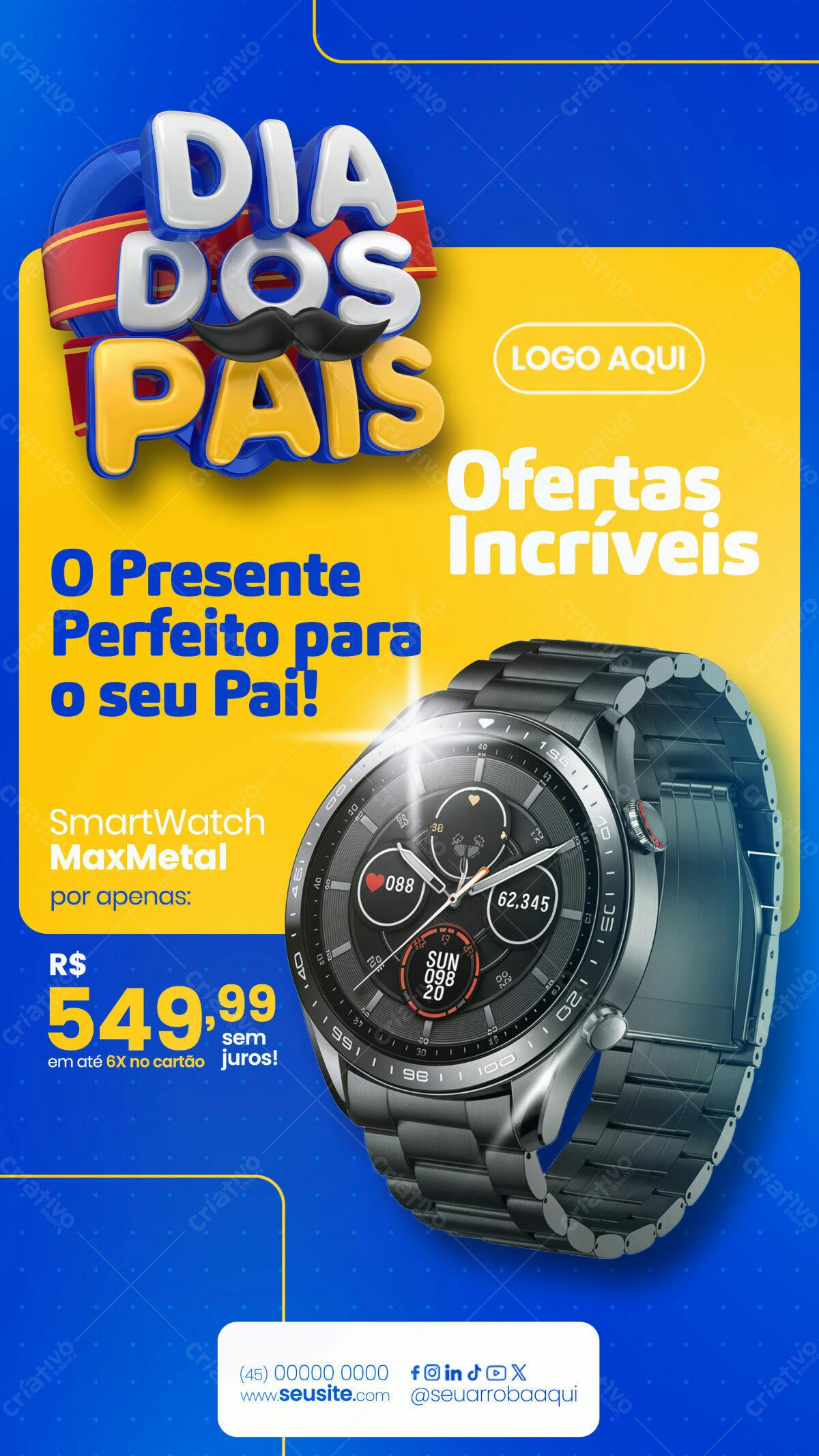 Flyer Dia dos Pais com SmartWatch PSD Editável