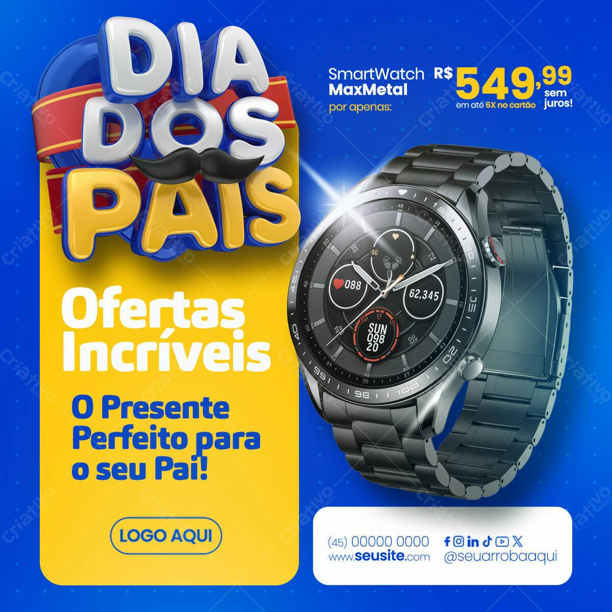 Flyer Dia dos Pais com Smartwatch PSD Editável