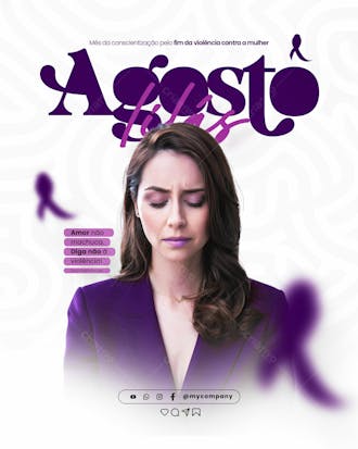 Agosto lilás campanha mês da conscientização pelo fim da violência contra a mulher social media flyer psd editável a 1