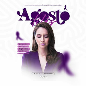 Agosto lilás campanha mês da conscientização pelo fim da violência contra a mulher social media flyer psd editável a 2