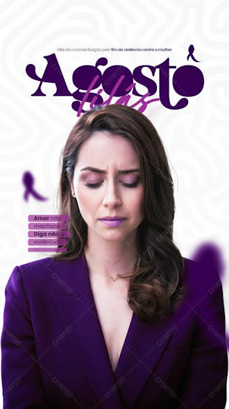 Agosto lilás campanha mês da conscientização pelo fim da violência contra a mulher social media flyer psd editável a 4