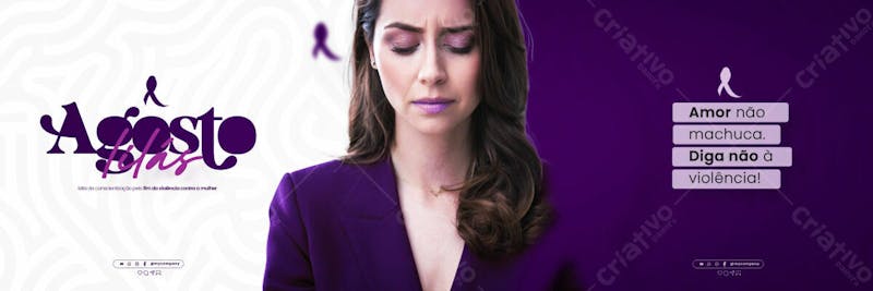Agosto lilás campanha mês da conscientização pelo fim da violência contra a mulher social media flyer psd editável a 5