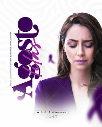 Agosto lilás campanha mês da conscientização pelo fim da violência contra a mulher social media flyer psd editável b 1