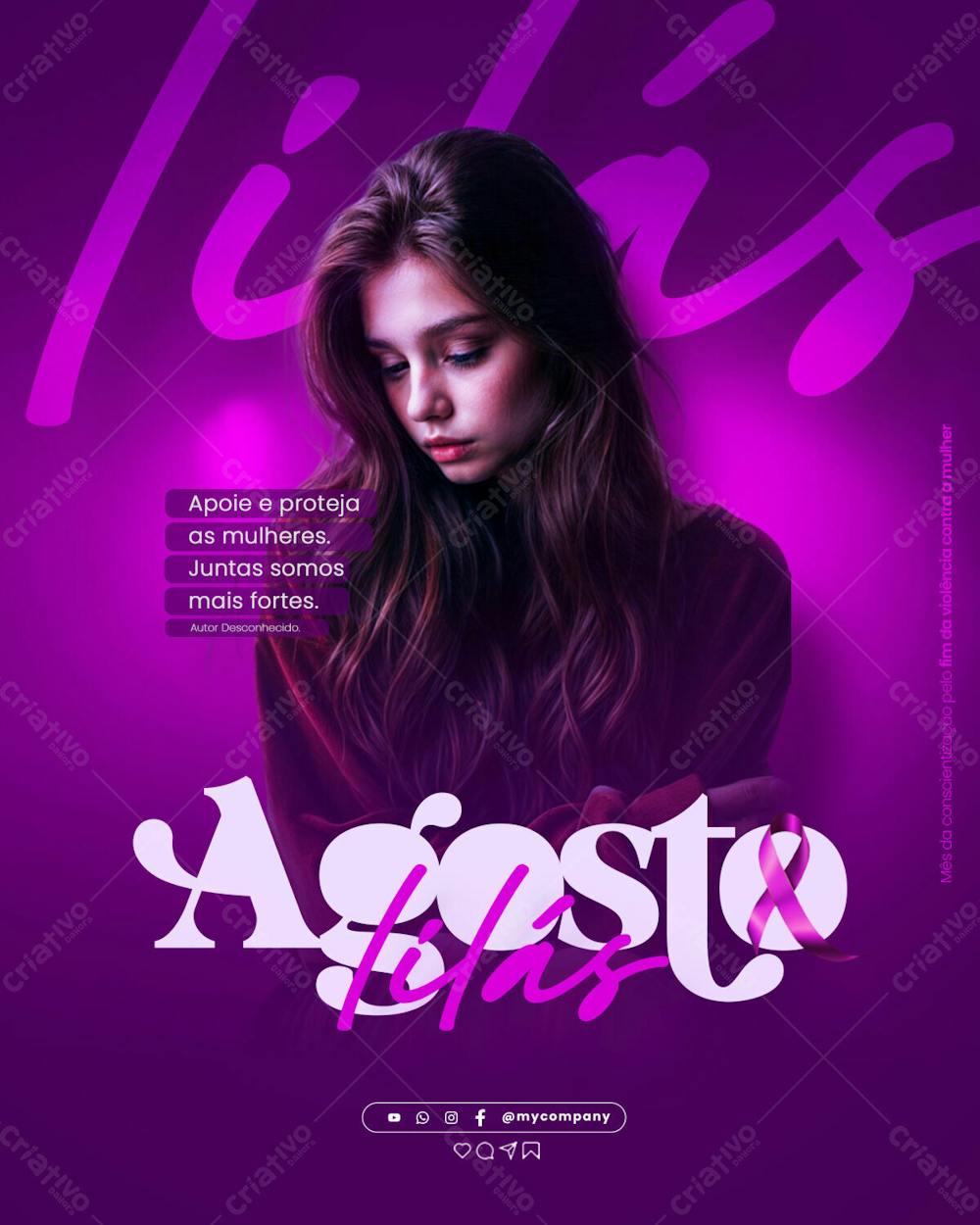 Agosto Lilás Campanha Mês Da Conscientização Pelo Fim Da Violência Contra A Mulher Social Media Flyer Psd Editável C 1