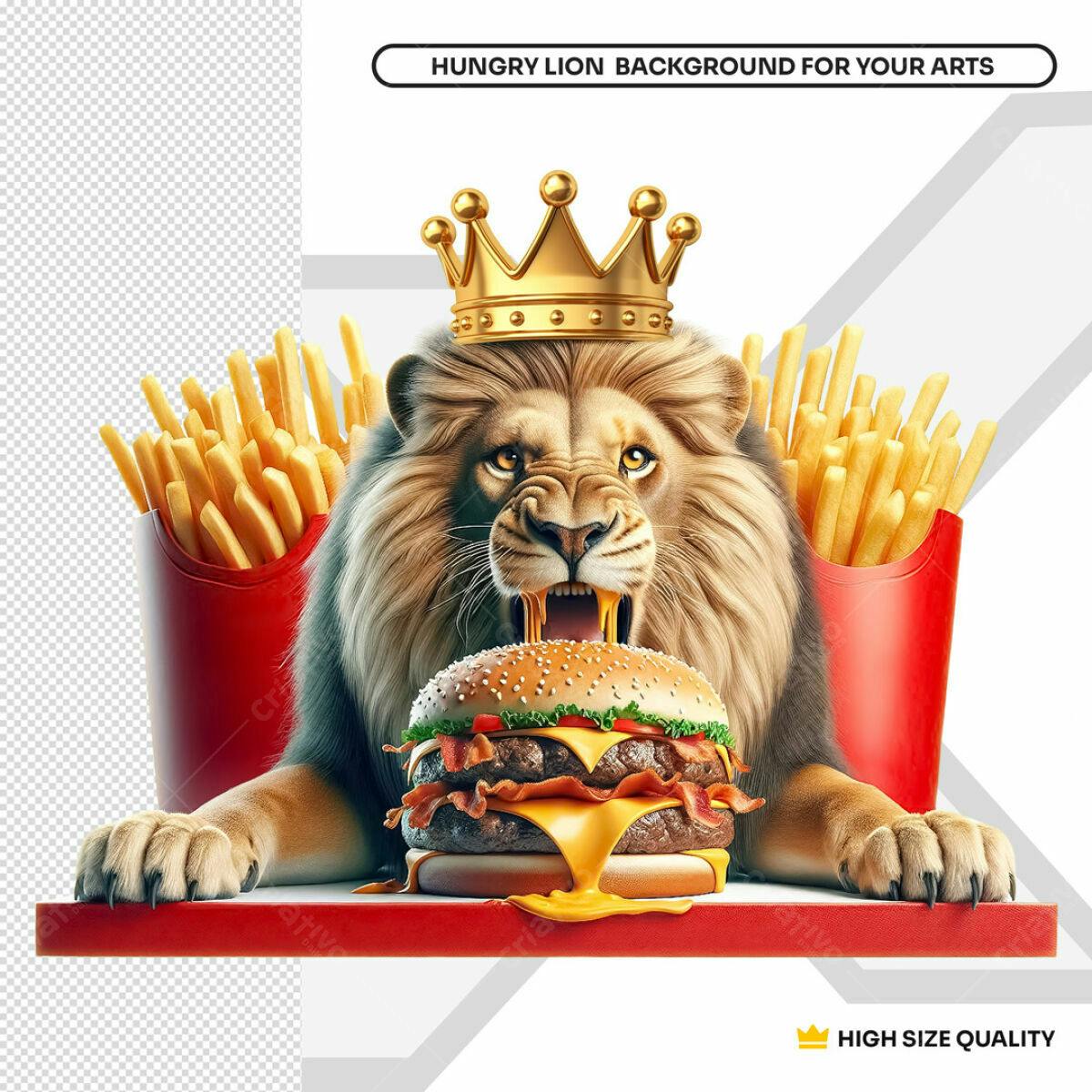 Background Leão com Hambúrguer e Batata Frita PSD Editável