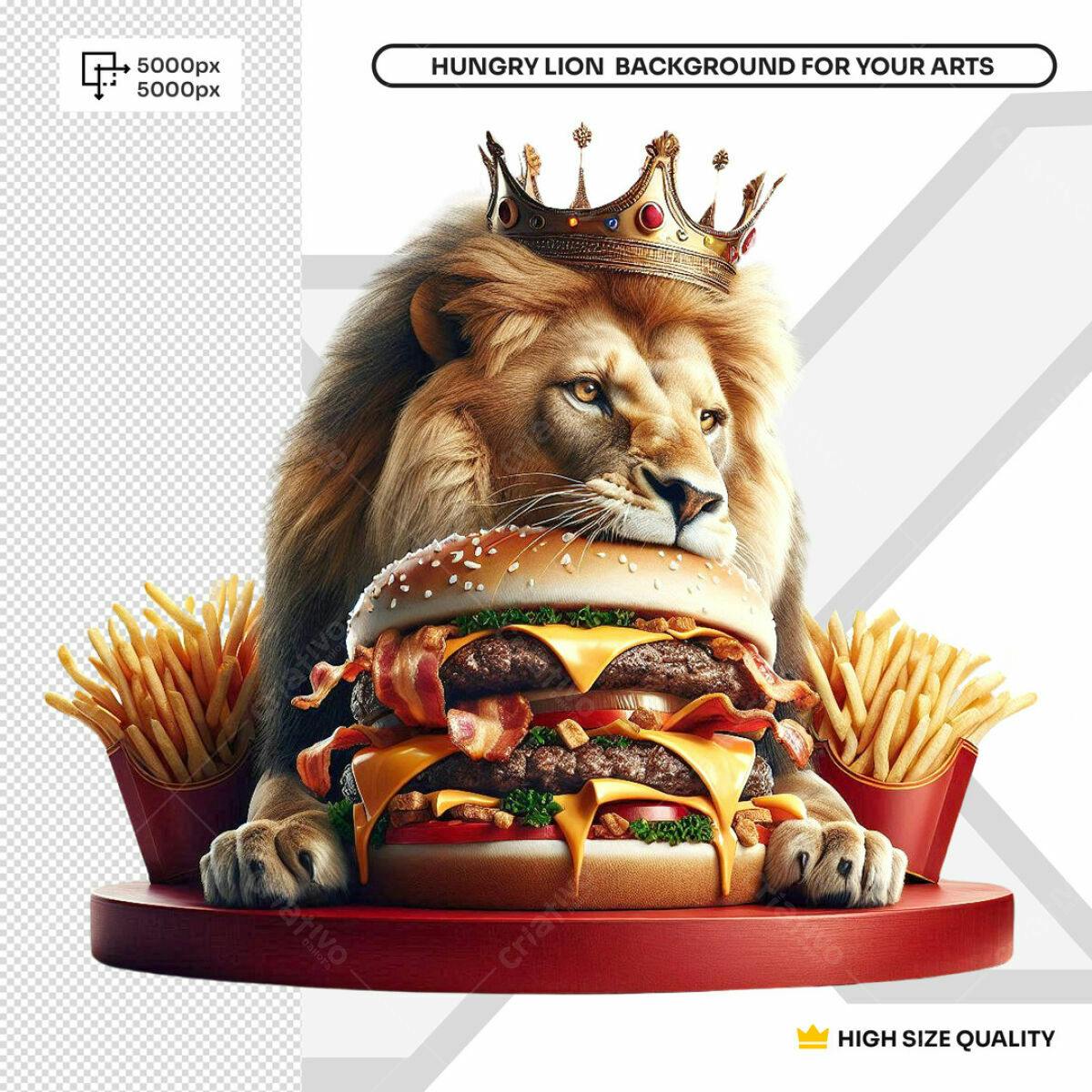 Background Leão com Hambúrguer e Batata Frita PSD Editável