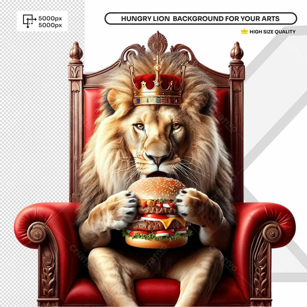 Background Leão Rei com Hambúrguer PSD Editável