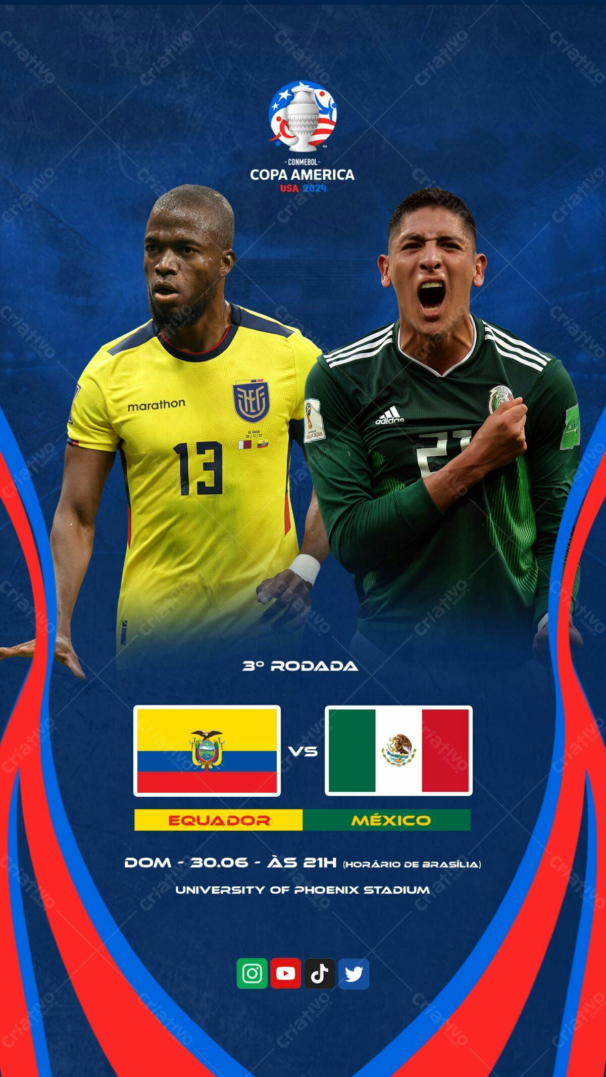 Flyer Copa América Equador x México PSD Editável