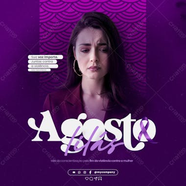 Agosto lilás campanha mês da conscientização pelo fim da violência contra a mulher social media flyer d 2 psd editável