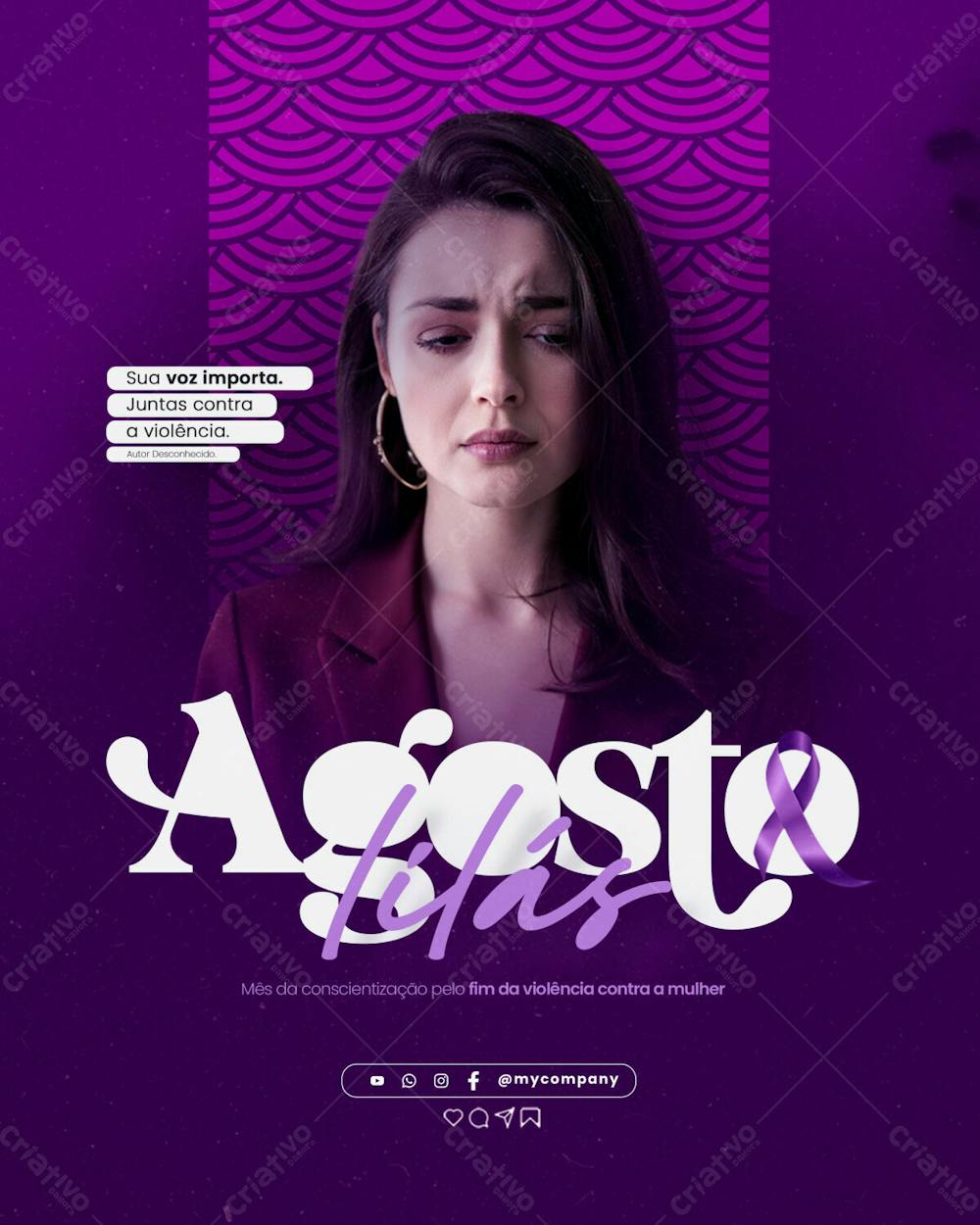 Agosto Lilás Campanha Mês Da Conscientização Pelo Fim Da Violência Contra A Mulher Social Media Flyer D 1 Psd Editável