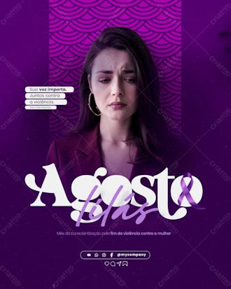 Agosto lilás campanha mês da conscientização pelo fim da violência contra a mulher social media flyer d 1 psd editável