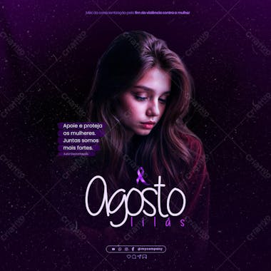 Agosto lilás campanha mês da conscientização pelo fim da violência contra a mulher social media flyer h 3 psd editável