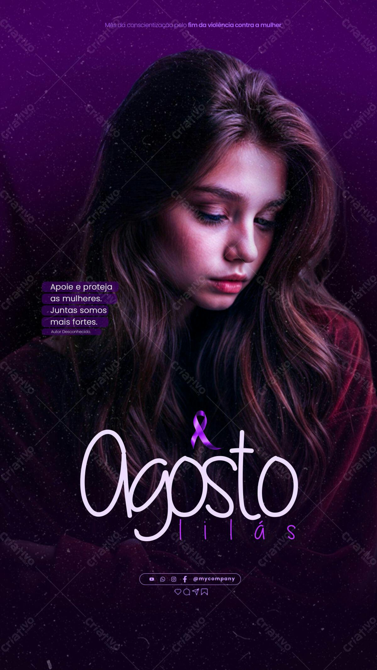 Flyer Agosto Lilás PSD Editável