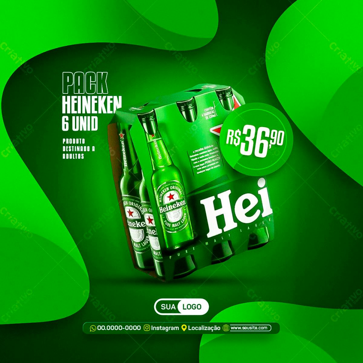 Pack Heineken 6 unid PSD Editável