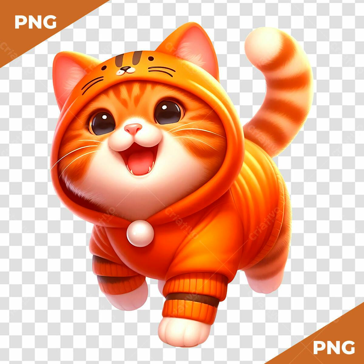 Gatinho Laranja em Macacão PSD Editável