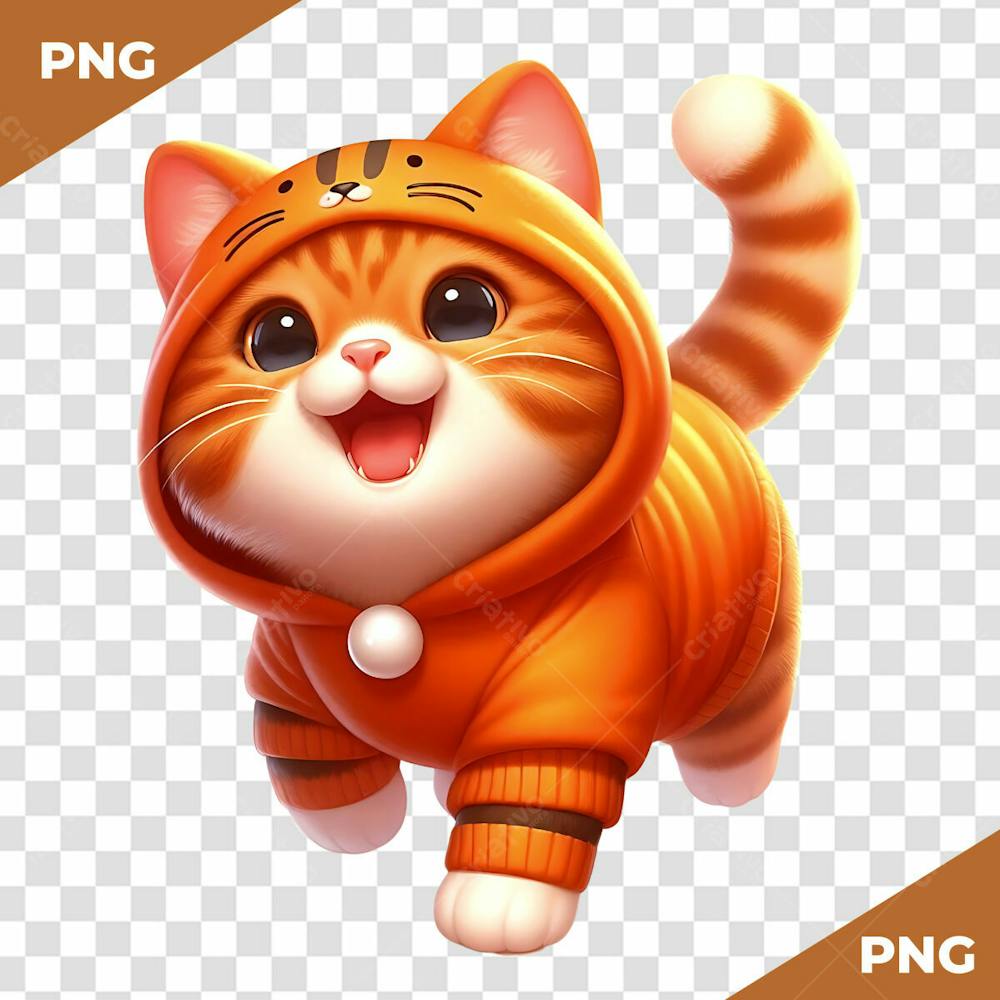 Elemento 3D Gato Laranja Com Roupa Laranja 04