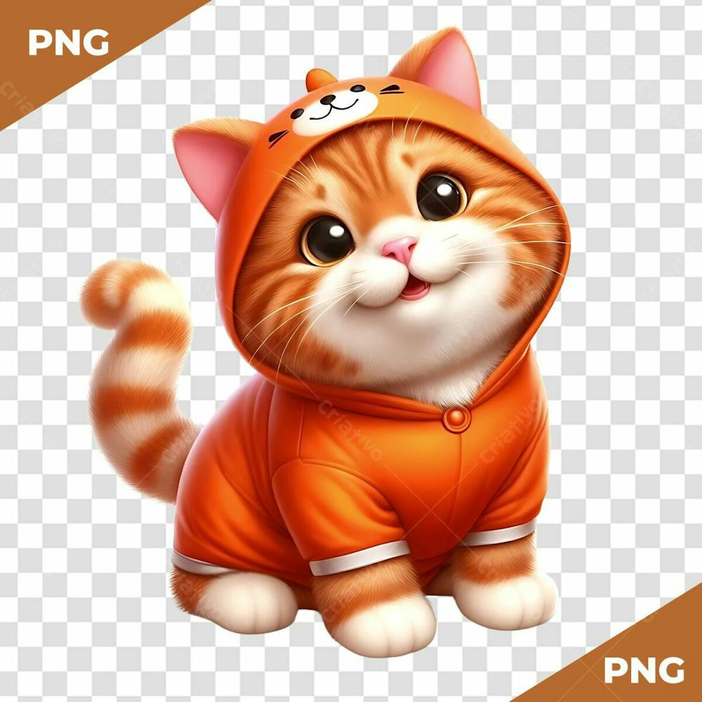 Elemento 3D Gato Laranja Com Roupa Laranja