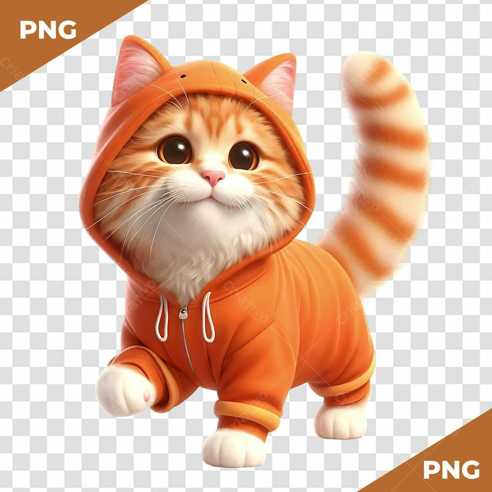 Elemento 3D Gato Laranja Com Roupa Laranja