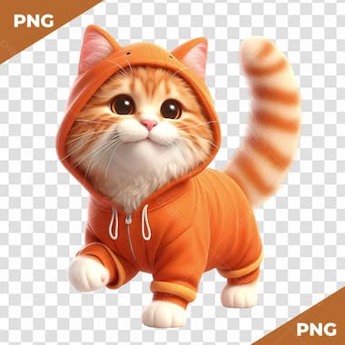 Elemento 3d gato laranja com roupa laranja