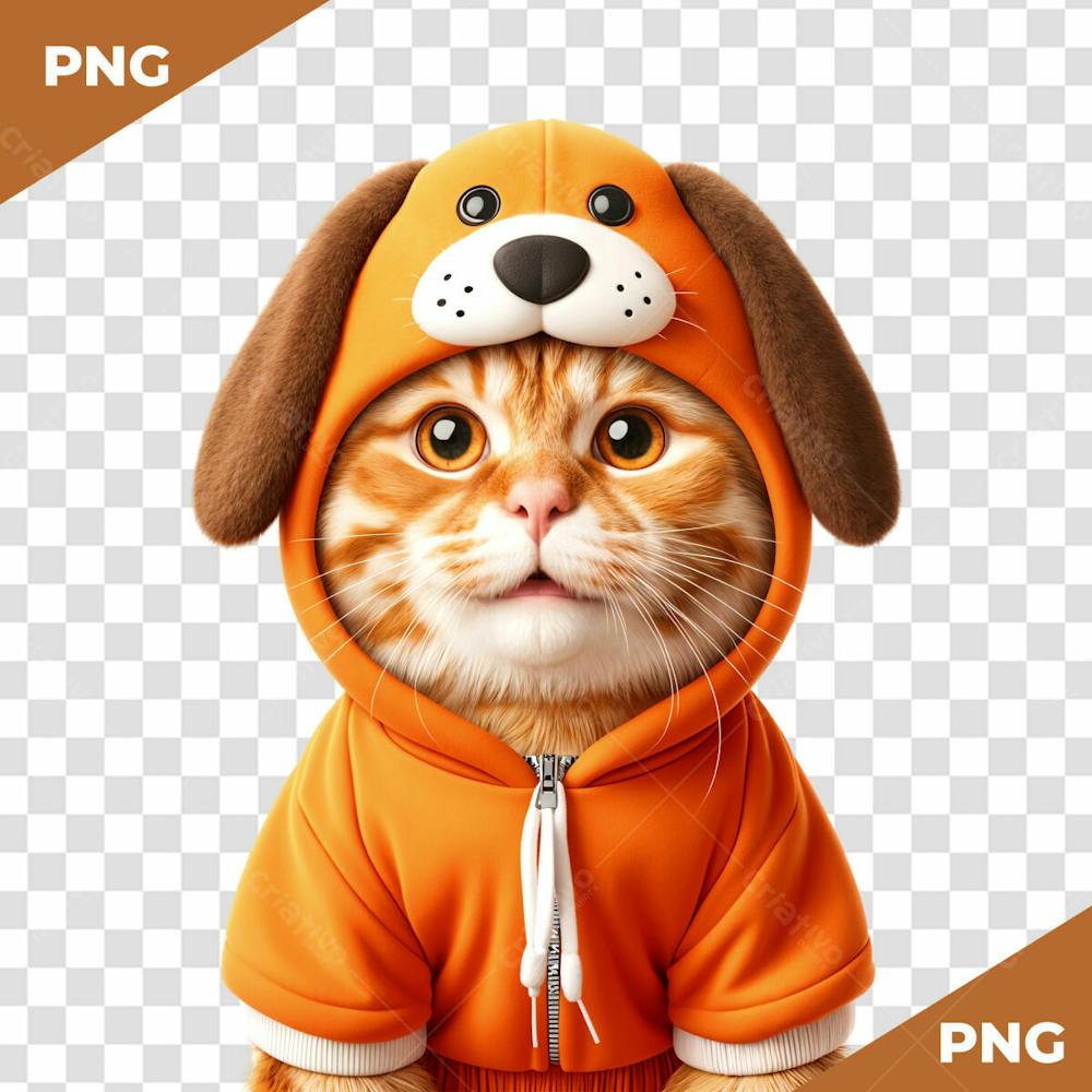 Elemento 3D Gato Laranja Com Roupa Laranja