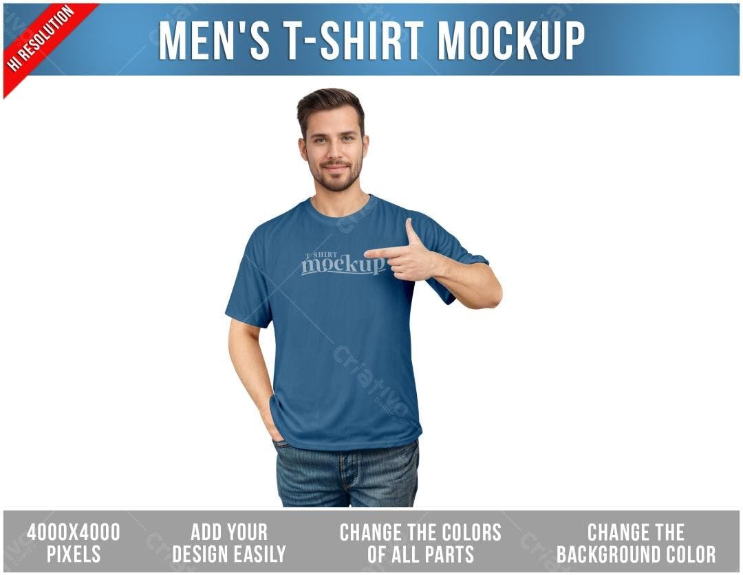 Mockup Camiseta Masculina Azul - Modelo Realista
