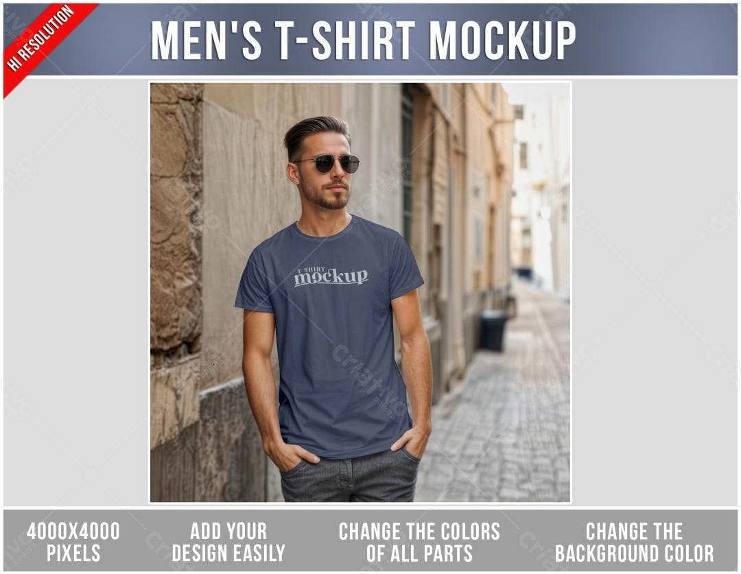Mockup Camiseta Masculina: Estilo Urbano em Azul Escuro