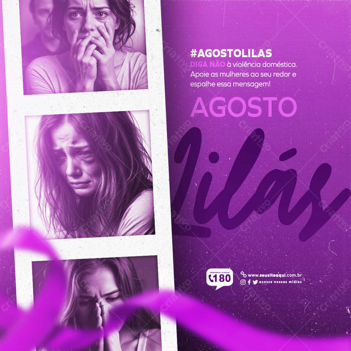 Flyer Agosto Lilás PSD Editável